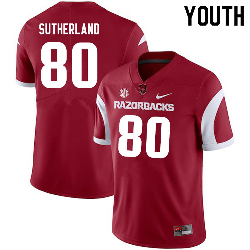 Youth #80 Collin Sutherland Arkansas Razorbacks College Football Jerseys Sale-Cardinal